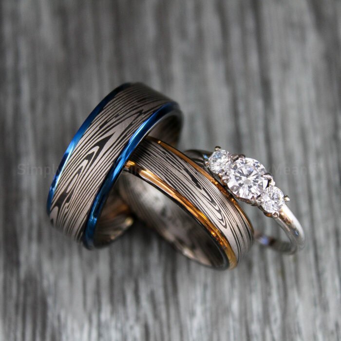 Damascus Steel Rings, Damascus Steel Wedding Bands, Matching Couple Ring Set - Image 1