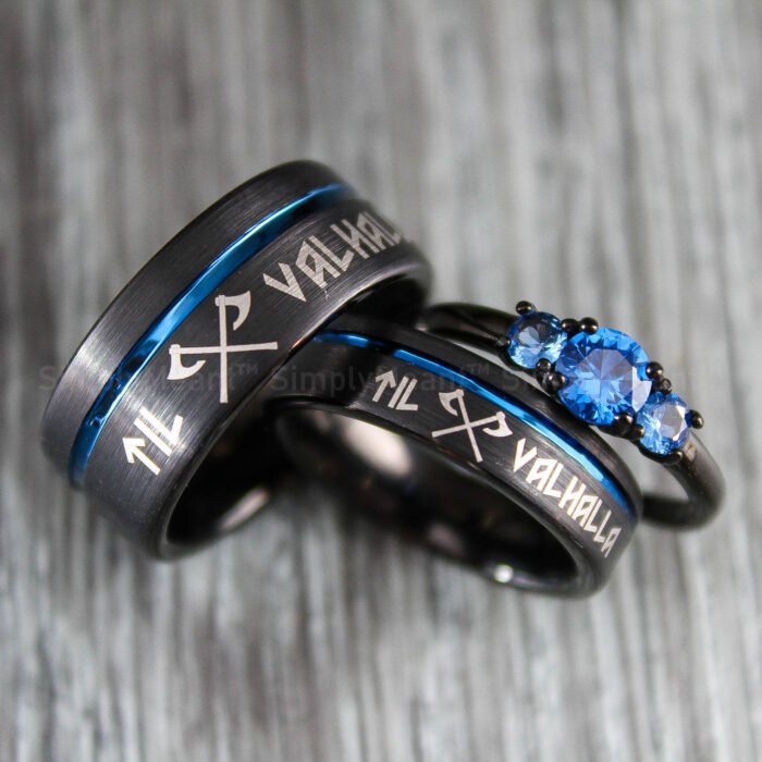 Til Valhalla Rings, Til Valhalla Wedding Bands, Vikings Couple Rings - Image 1