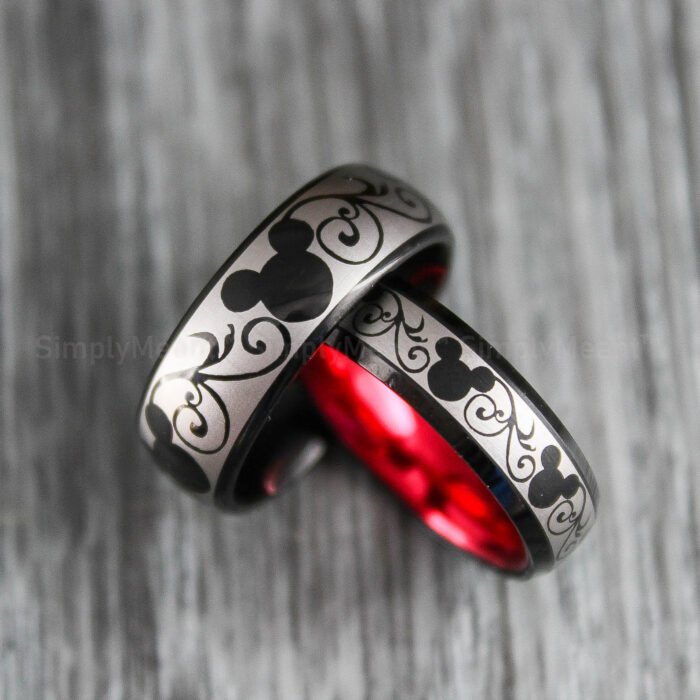 Mickey Mouse Rings, Mickey Mouse Wedding Bands, Matching Couple Rings - Image 1