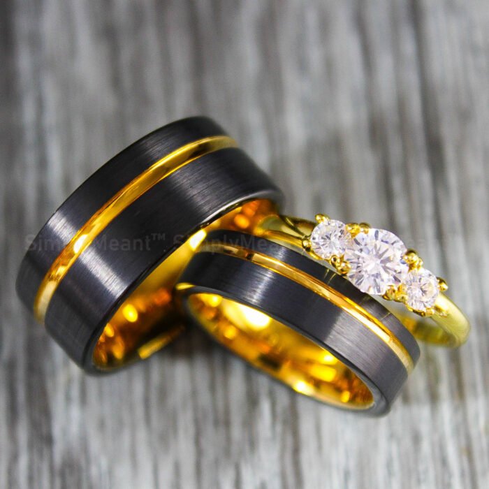 Couple Rings, Black Wedding Bands, Matching Wedding Rings - Image 1