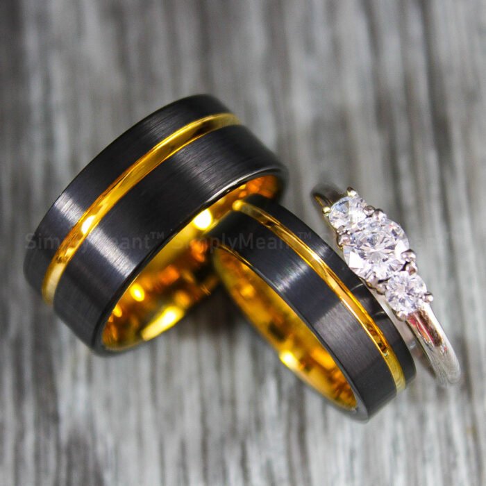 Couple Rings, Black Wedding Bands, Matching Wedding Rings - Image 1