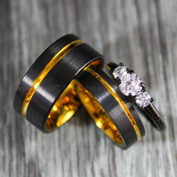 Couple Rings, Black Wedding Bands, Matching Wedding Rings - Image 1