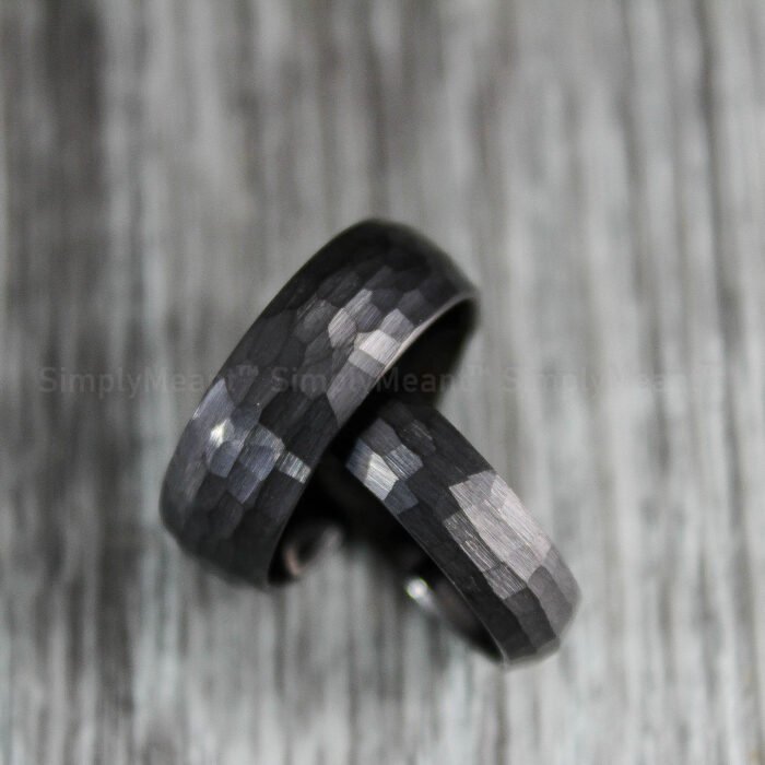 Couple Rings, Black Wedding Bands, Matching Wedding Rings, Hammered Rings - Image 1
