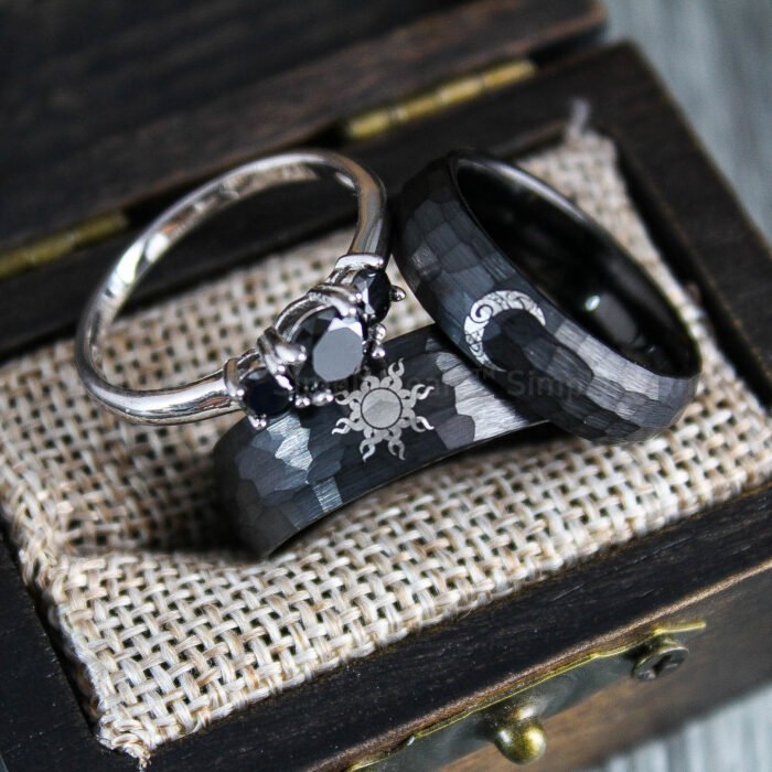 Sun and Moon Rings, Sun and Moon Wedding Bands, Sun and Moon Jewelry, Couple Rings - Image 1