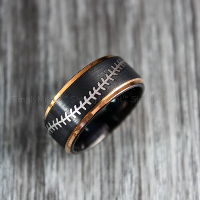 Baseball Ring, Baseball Jewelry, Baseball Stitch Wedding Band - Image 1