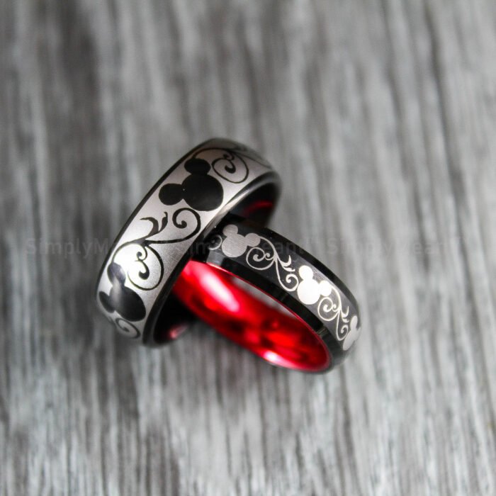 Mickey Mouse Rings, Mickey Mouse Wedding Bands, Matching Couple Rings - Image 1