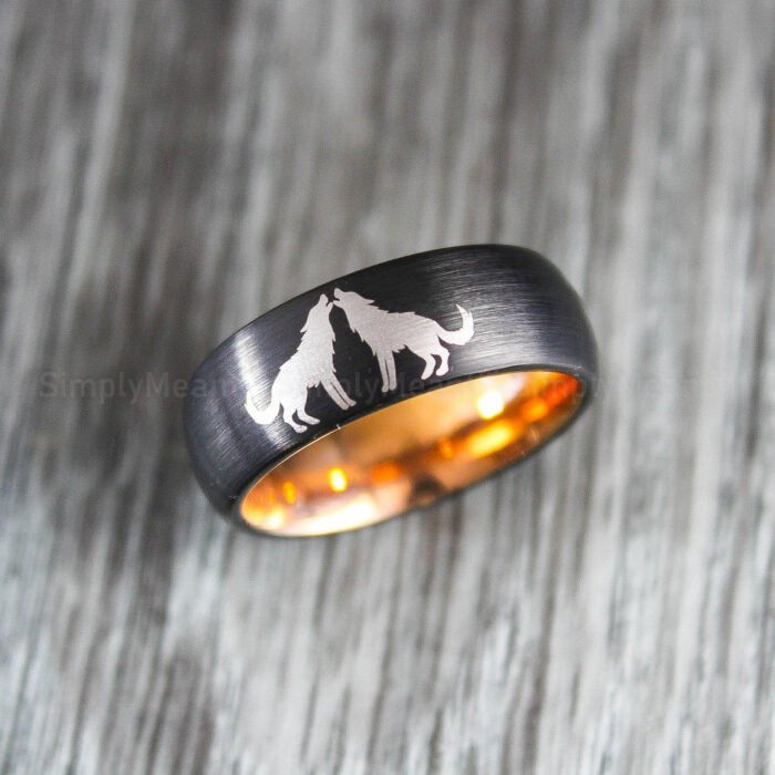 Wolves Ring, Howling Wolves Wedding Band, Wolf Jewelry - Image 1