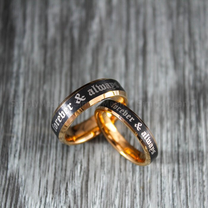Forever and Always Rings, Black Wedding Bands, Couple Ring Set, Matching Couple Rings - Image 3