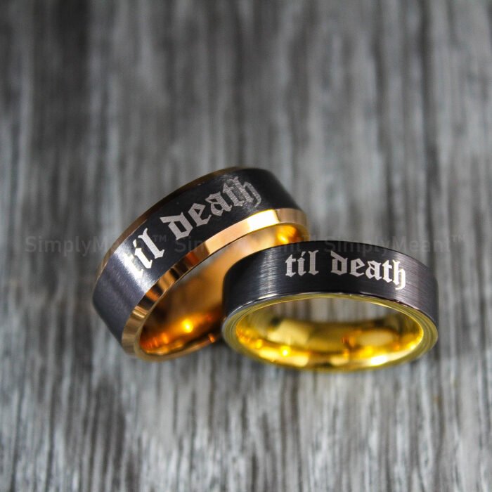 Til Death Rings, Black Wedding Bands, Couple Ring Set, Matching Couple Rings - Image 1