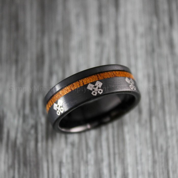 Mechanic Ring, Pistons Ring, Engine Ring, Mechanic Wedding Ring, Wood Wedding Band - Image 1