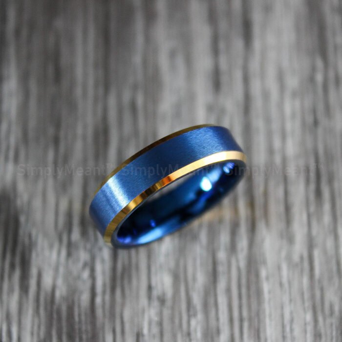 Blue Wedding Band, Blue Wedding Ring, Blue Tungsten Wedding Band - Image 1