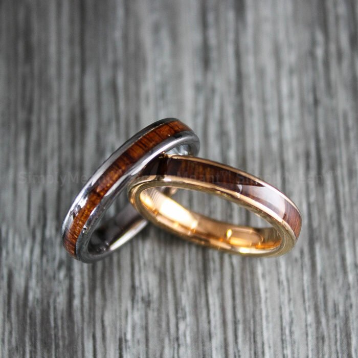 Wood Rings, Wood Wedding Bands, 4mm Tungsten Wedding Bands, Wood Wedding Rings - Image 1
