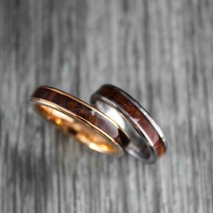 Wood Rings, Wood Wedding Bands, 4mm Tungsten Wedding Bands, Wood Wedding Rings - Image 6